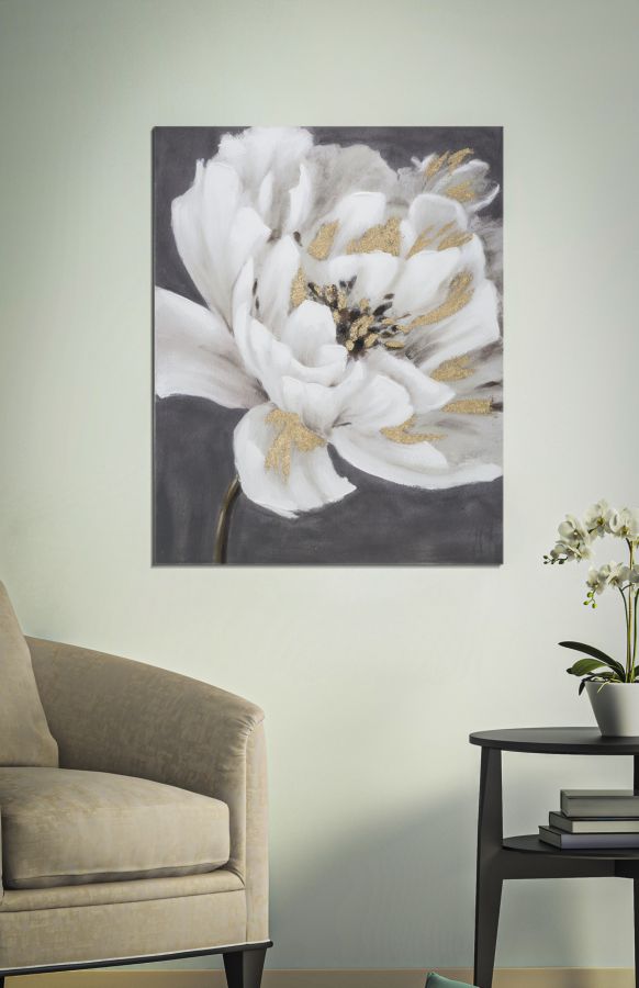 DIPINTO SU TELA WHITE/GOLD FLOWER CM 80X3,7X100 - immagine 5
