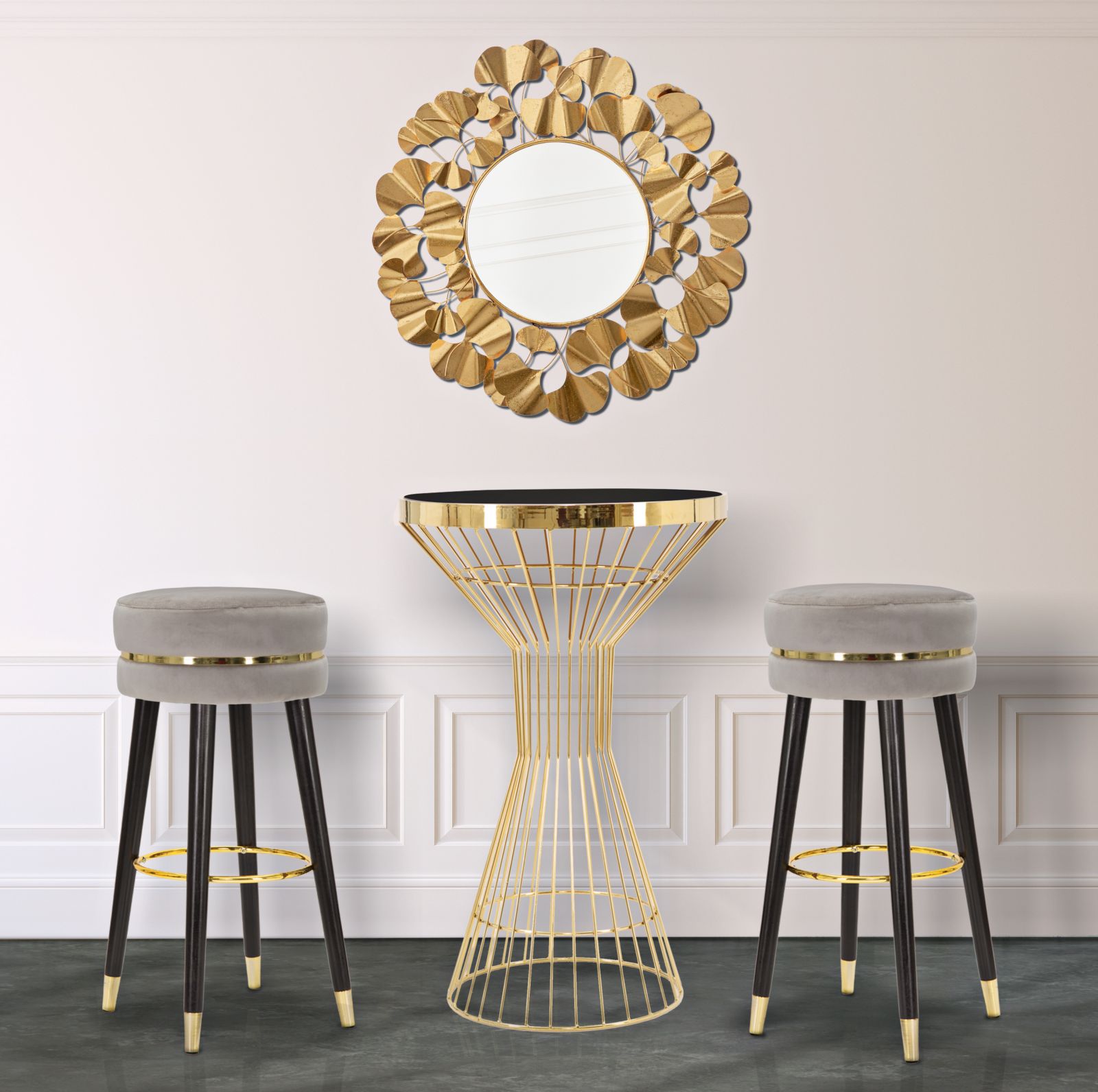 SGABELLO BAR PARIS GRIGIO/GOLD CM Ø 35X74 - immagine 6