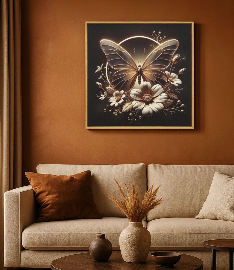 STAMPA C/LED SU TELA LACCATA C/CORNICE BUTTERFLY CM 50X4X50 ALIMENTAZIONE USB - immagine 7