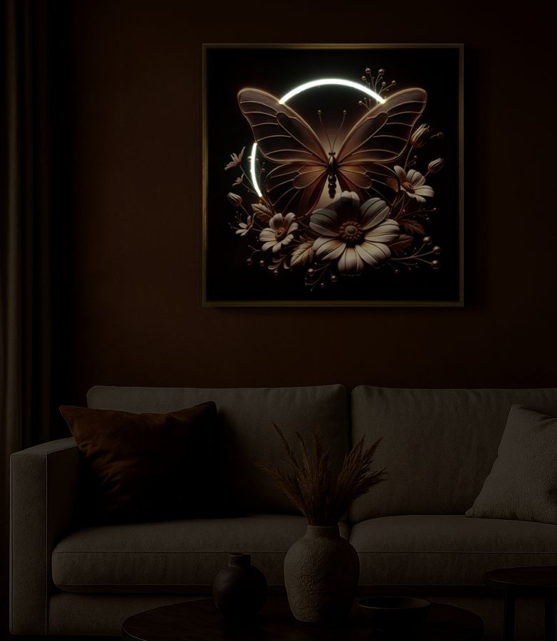 STAMPA C/LED SU TELA LACCATA C/CORNICE BUTTERFLY CM 50X4X50 ALIMENTAZIONE USB - immagine 8