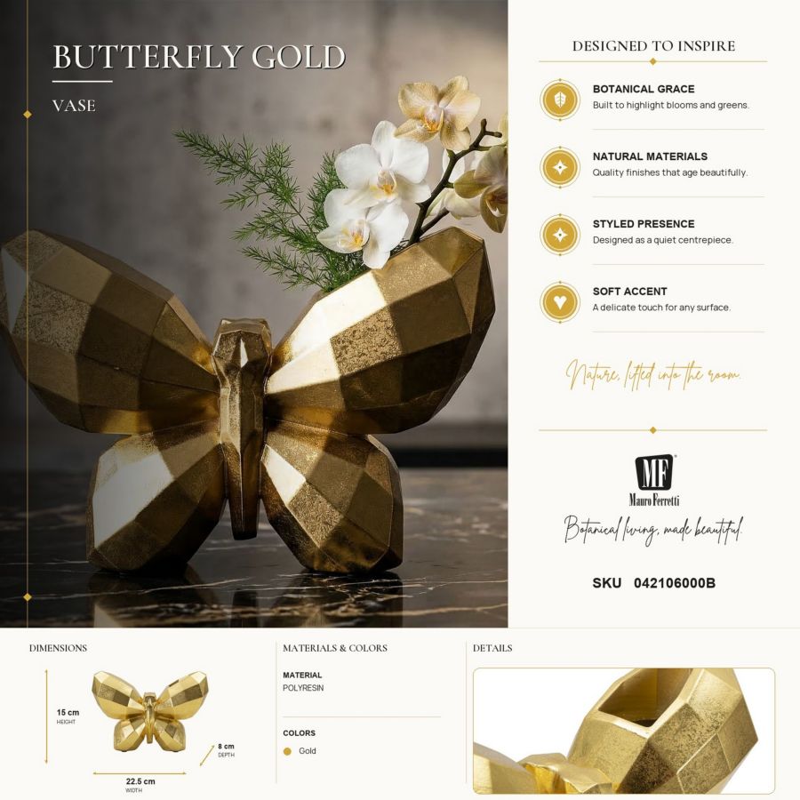 VASO BUTTERFLY GOLD CM 22,5X8X15 MIN 2 - immagine 7