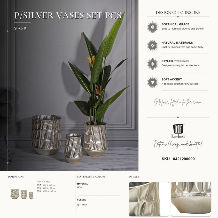 P/VASI SILVER SET 3 PZ CM Ø 35X38,5-27,5X33-18,5X26,5 - immagine 8