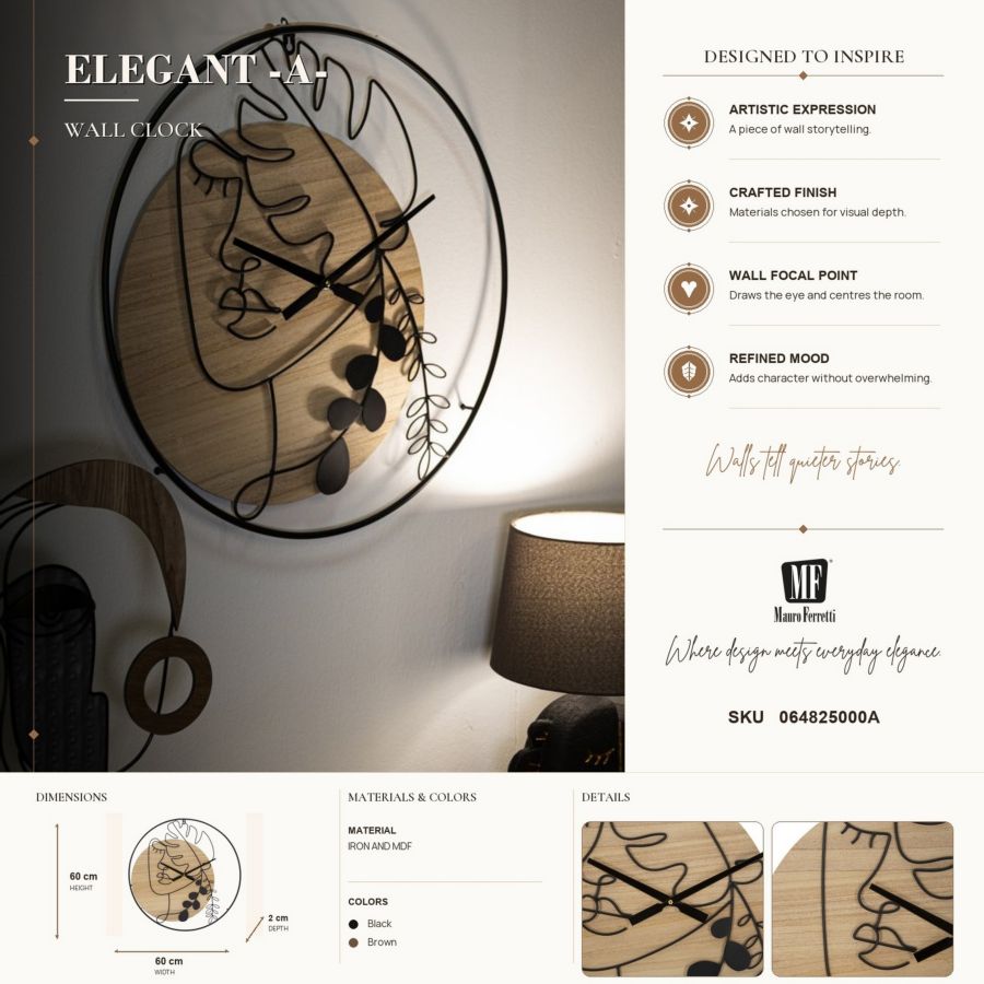 OROLOGIO DA MURO ELEGANT -A- CM Ø 60X2 - immagine 7
