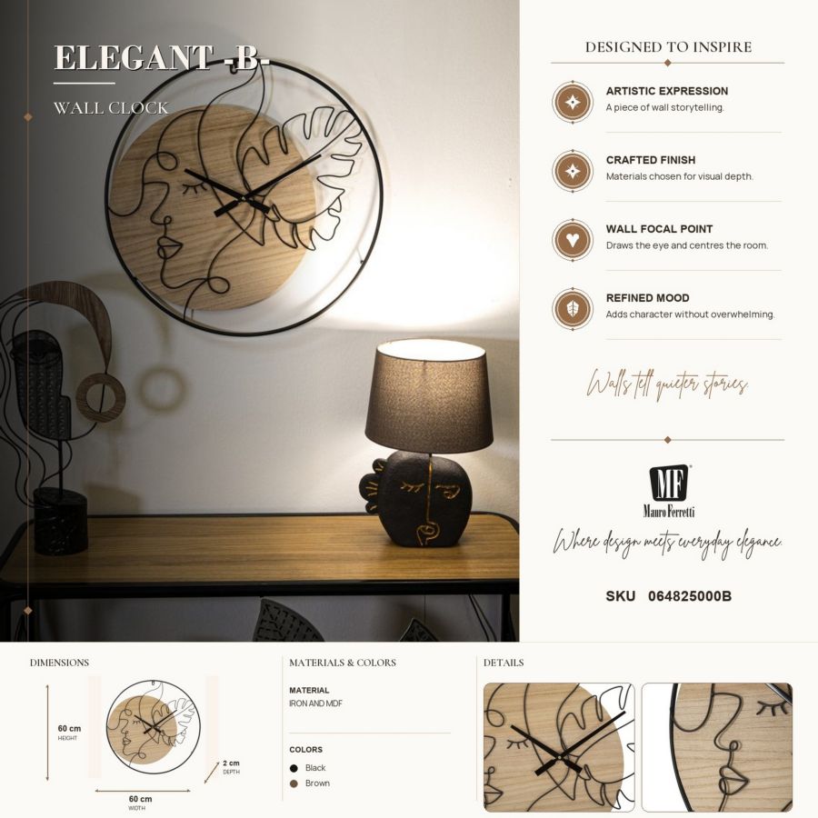 OROLOGIO DA MURO ELEGANT -B- CM Ø 60X2 - immagine 7