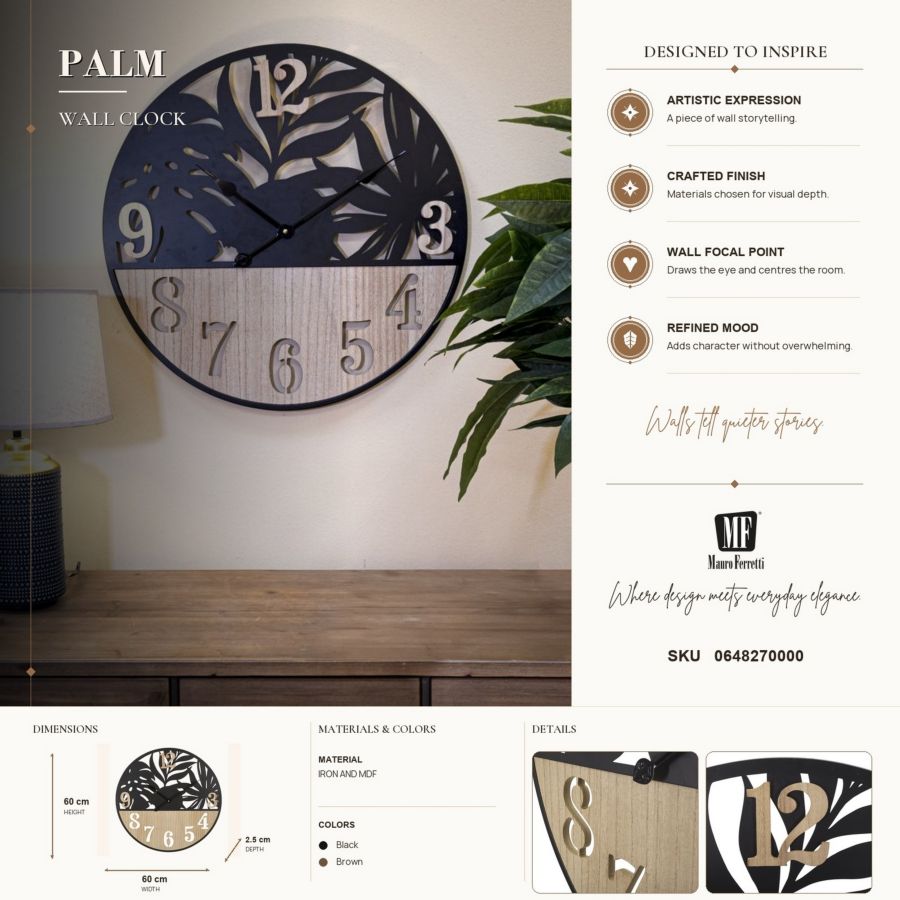 OROLOGIO DA MURO PALM CM Ø 60X2,5 - immagine 7