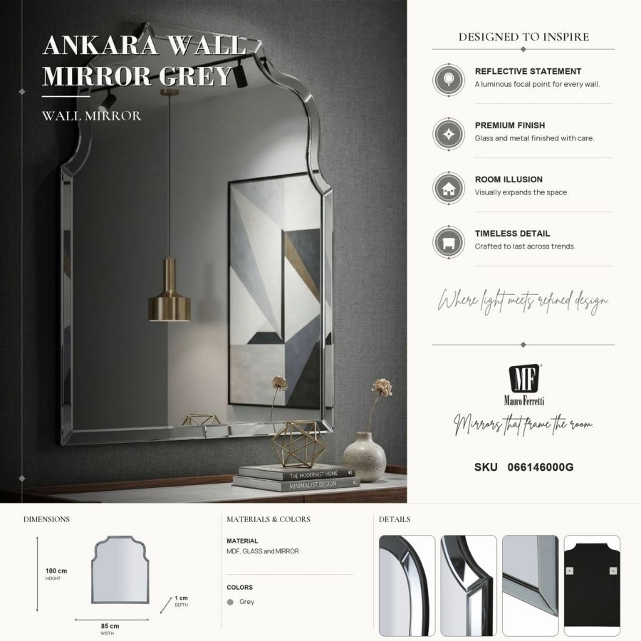 SPECCHIO DA MURO ANKARA GRIGIO CM 85X1X100 (MISURA SPECCHIO CM 78X93) - immagine 9