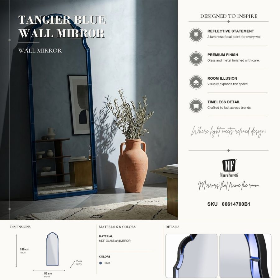 SPECCHIO DA MURO TANGERI BLU CM 55X2X150 (MISURA SPECCHIO CM 49X144) - immagine 8