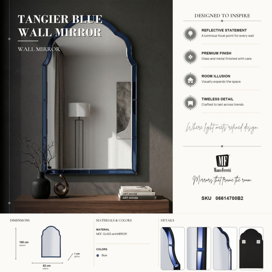 SPECCHIO DA MURO TANGERI BLU CM 62X1X100 (MISURA SPECCHIO CM 55X94) - immagine 9