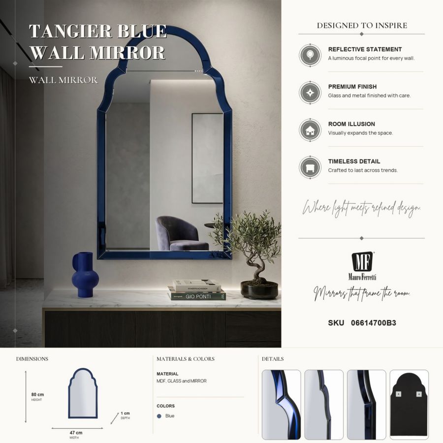 SPECCHIO DA MURO TANGERI BLU CM 47X1X80 (MISURA SPECCHIO CM 41X74) - immagine 9
