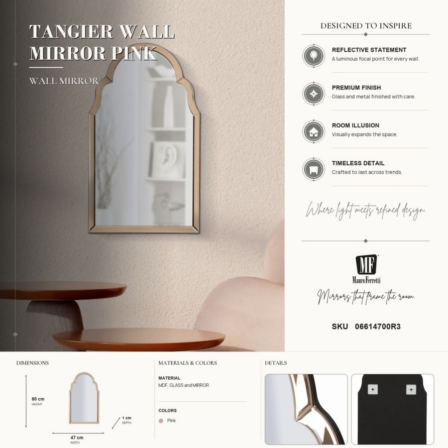 SPECCHIO DA MURO TANGERI ROSA CM 47X1X80 (MISURA SPECCHIO CM 41X74) - immagine 7