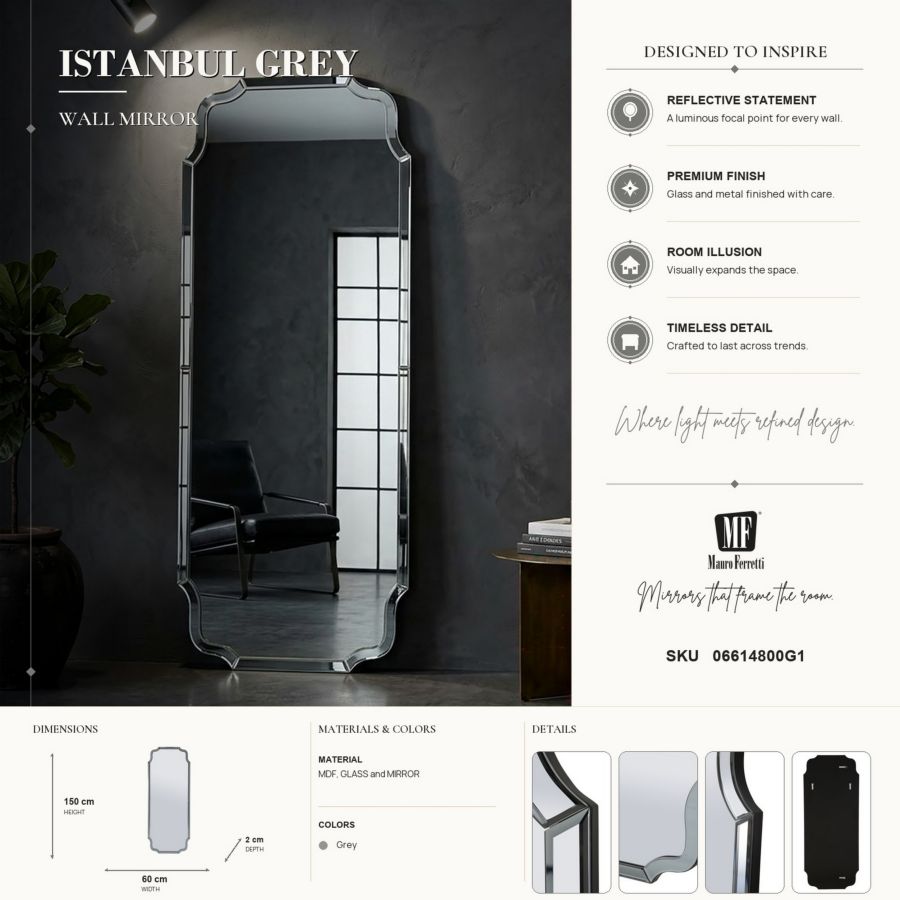 SPECCHIO DA MURO ISTANBUL GRIGIO CM 60X2X150 (MISURA SPECCHIO CM 54X143,5) - immagine 9
