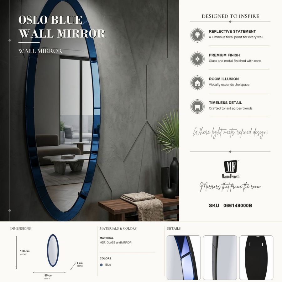 SPECCHIO DA MURO AMMAN BLU CM 55X2X150 (MISURA SPECCHIO CM 42,5X137,5) - immagine 8