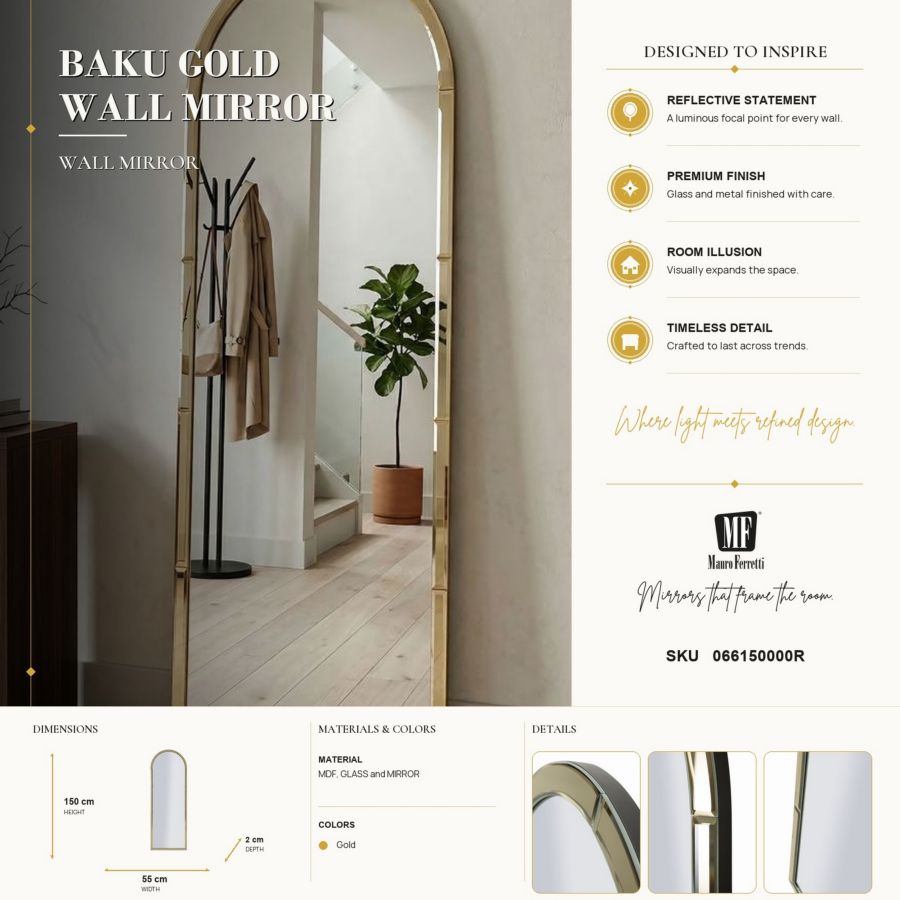 SPECCHIO DA MURO BAKU ORO CM 55X2X150 (MISURA SPECCHIO CM 49X144) - immagine 9