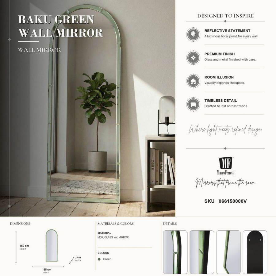 SPECCHIO DA MURO BAKU VERDE CM 55X2X150 (MISURA SPECCHIO CM 49X144) - immagine 9