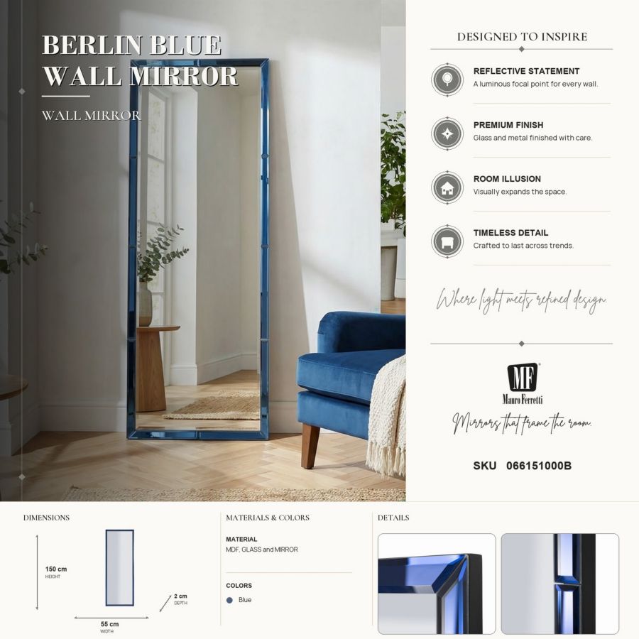 SPECCHIO DA MURO RIYAD BLU CM 55X2X150 (MISURA SPECCHIO CM 49X143,5) - immagine 8