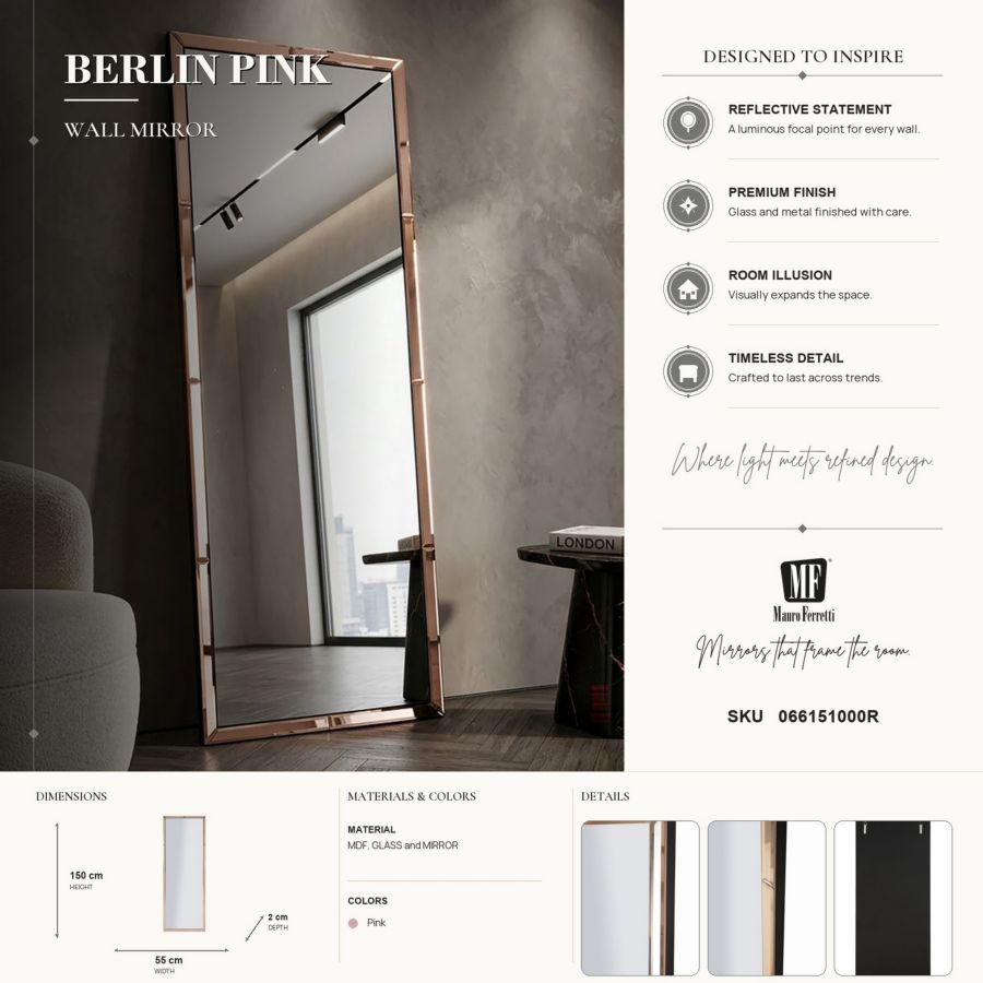 SPECCHIO DA MURO RIYAD ROSA CM 55X2X150 (MISURA SPECCHIO CM 49X143,5) - immagine 8