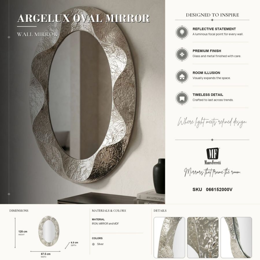 SPECCHIO ARGELUX OVALE CM 87,5X6,5X128 (MISURA SPECCHIO CM 55X93) - immagine 8
