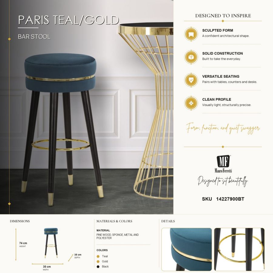 SGABELLO BAR PARIS OTTANIO/GOLD CM Ø 35X74 - immagine 8