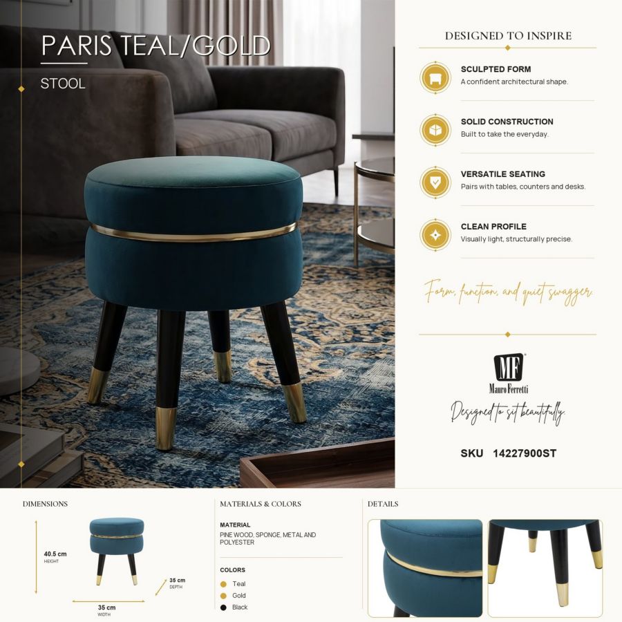 SGABELLO PARIS OTTANIO/GOLD CM Ø 35X40,5 - immagine 9