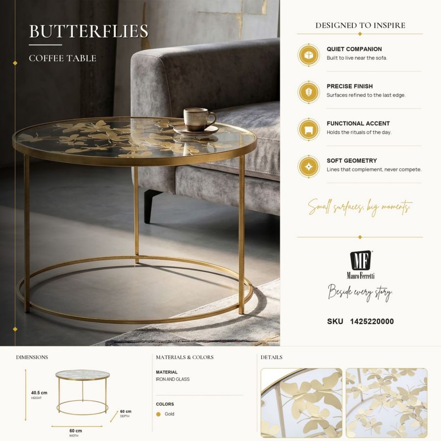 TAVOLO DA CAFFE' BUTTERFLIES CM Ø 60X40,5 - immagine 7