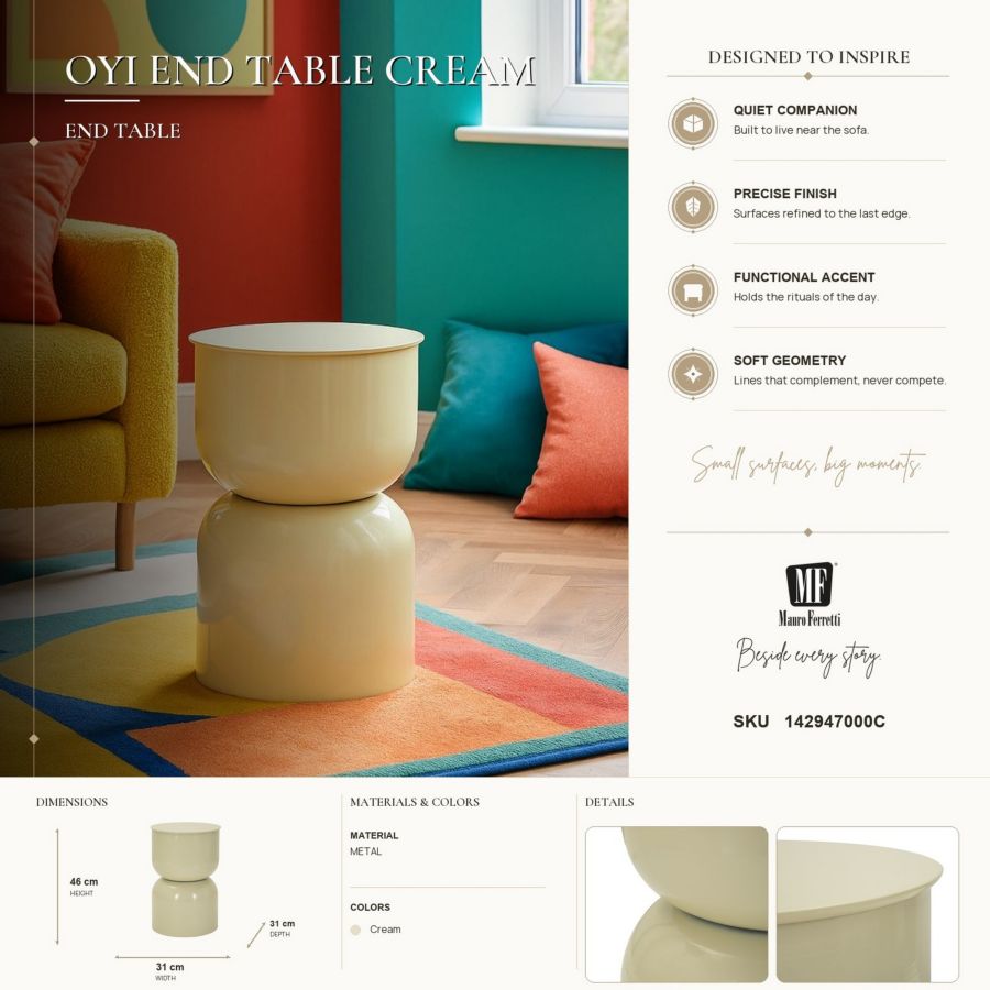 TAVOLINETTO IN METALLO OYI CREMA CM Ø 31X46 - immagine 7