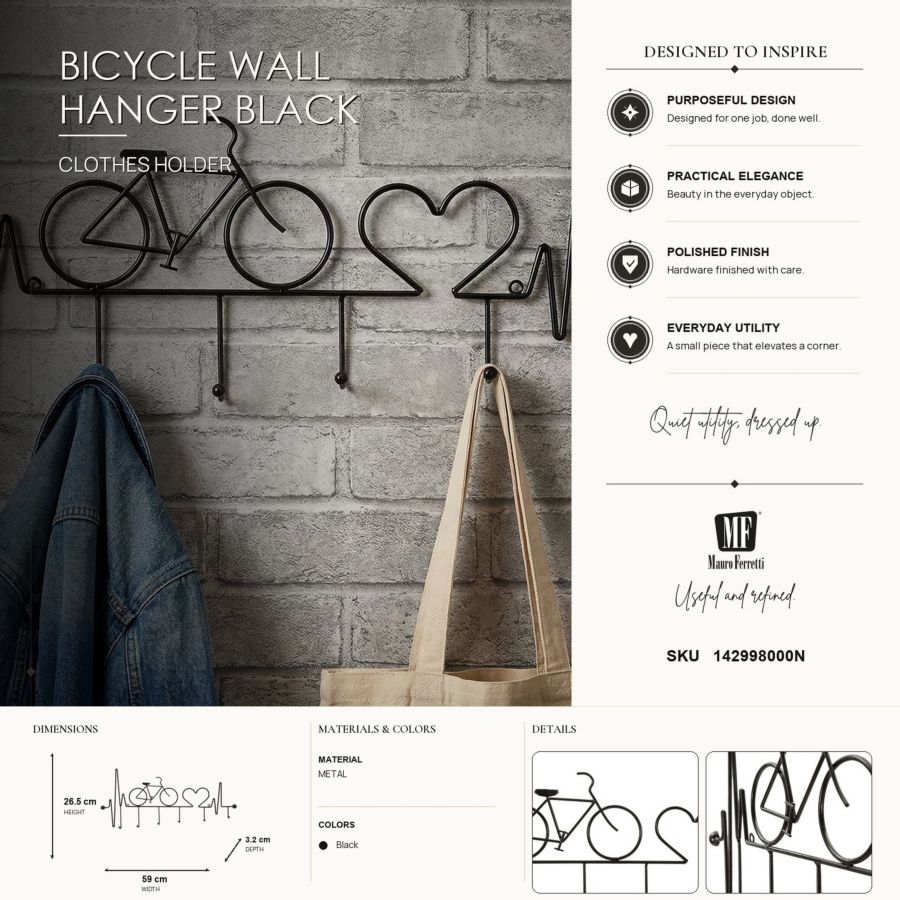 APP/ABITI DA MURO BICICLETTA NERO CM 59X3,2X26,5 - immagine 7