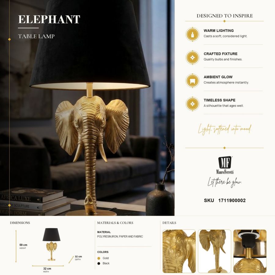 LAMPADA DA TAVOLO ELEFANTE CM Ø 32X59 - immagine 7