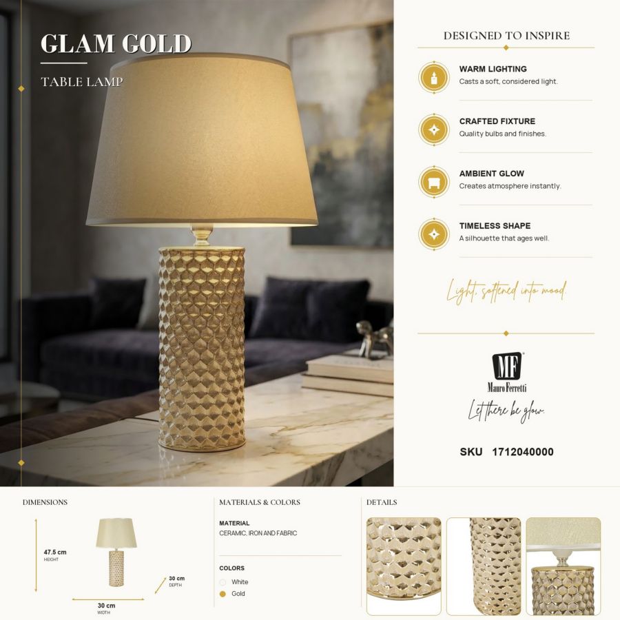 LAMPADA DA TAVOLO GLAM GOLD CM Ø 30X47,5 MIN 2 - immagine 7