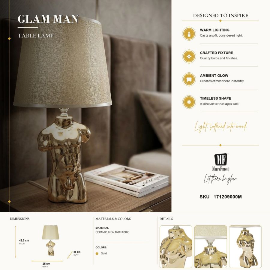 LAMPADA DA COMODINO GLAM MAN CM Ø 25X39,5 MIN 2 - immagine 7
