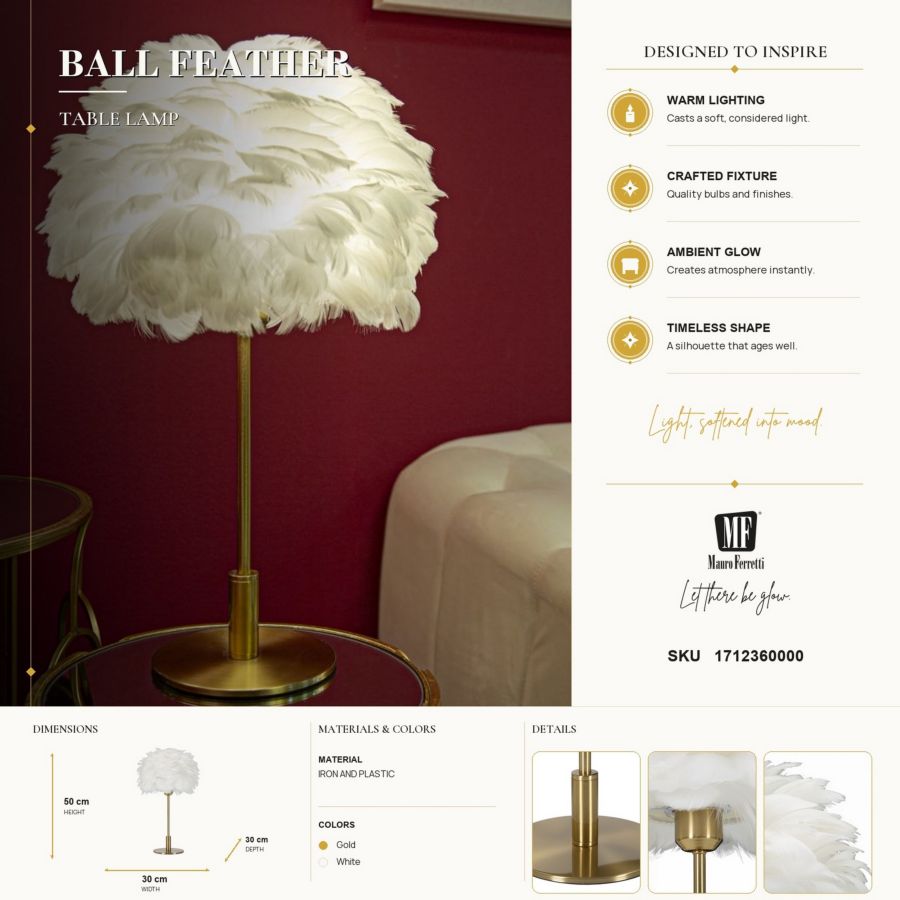 LAMPADA DA TAVOLO BALL FEATHER CM Ø 30X50 - immagine 7