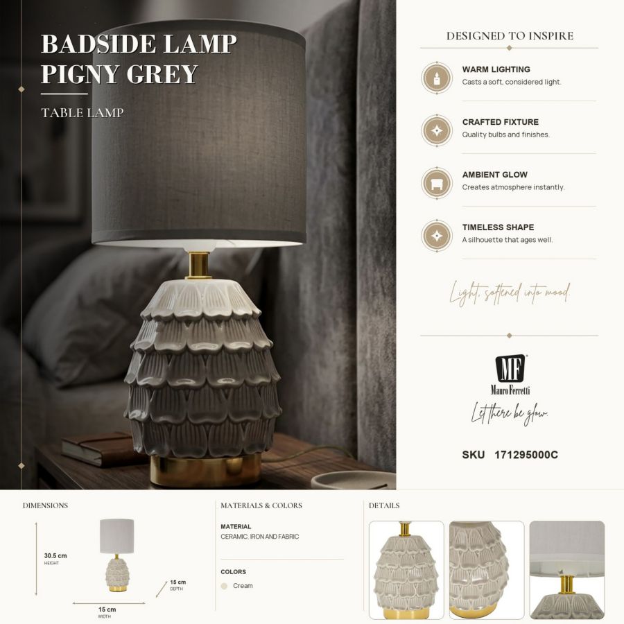 LAMPADA DA COMODINO PIGNY GRIGIA CM Ø 15X30,5 MIN 2 - immagine 7