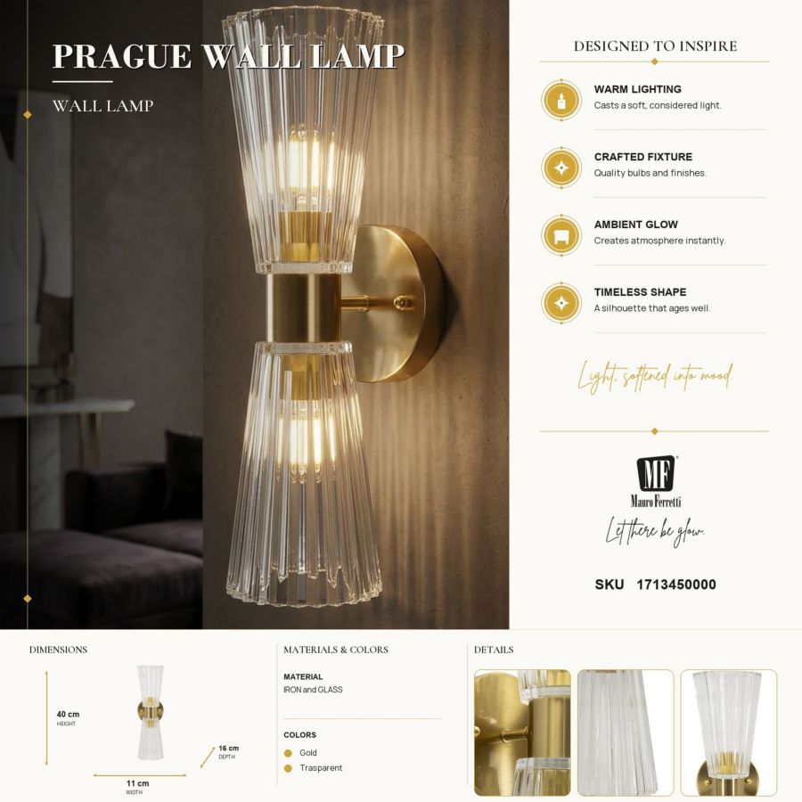 LAMPADA DA MURO PRAGA CM 11X16X40 - immagine 9