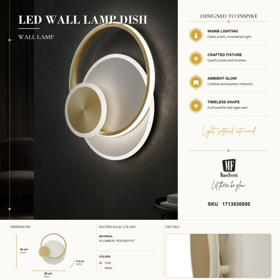 LAMPADA DA MURO LED DISH CM 29X6,5X34 (LUCE CON 3 TEMPERATURE DI COLORE) - immagine 7