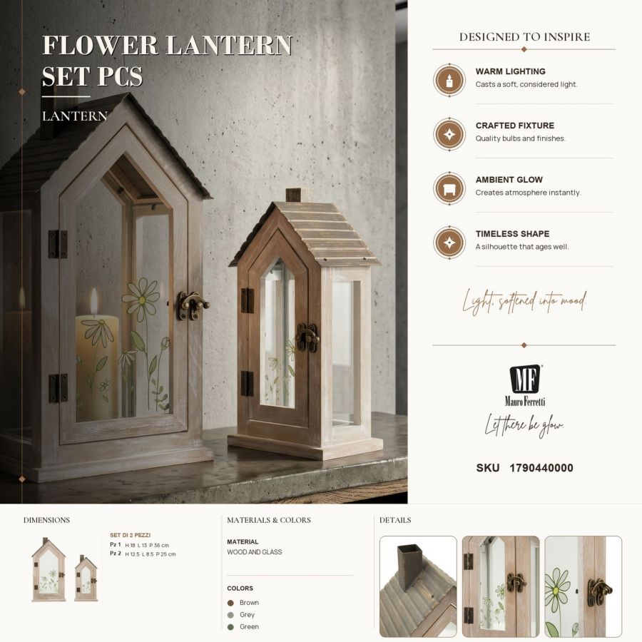 LANTERNE HOME FLOWER COPPIA CM 18X13X36-12,5X8,5X25 (VETRO TEMPERATO) - immagine 9
